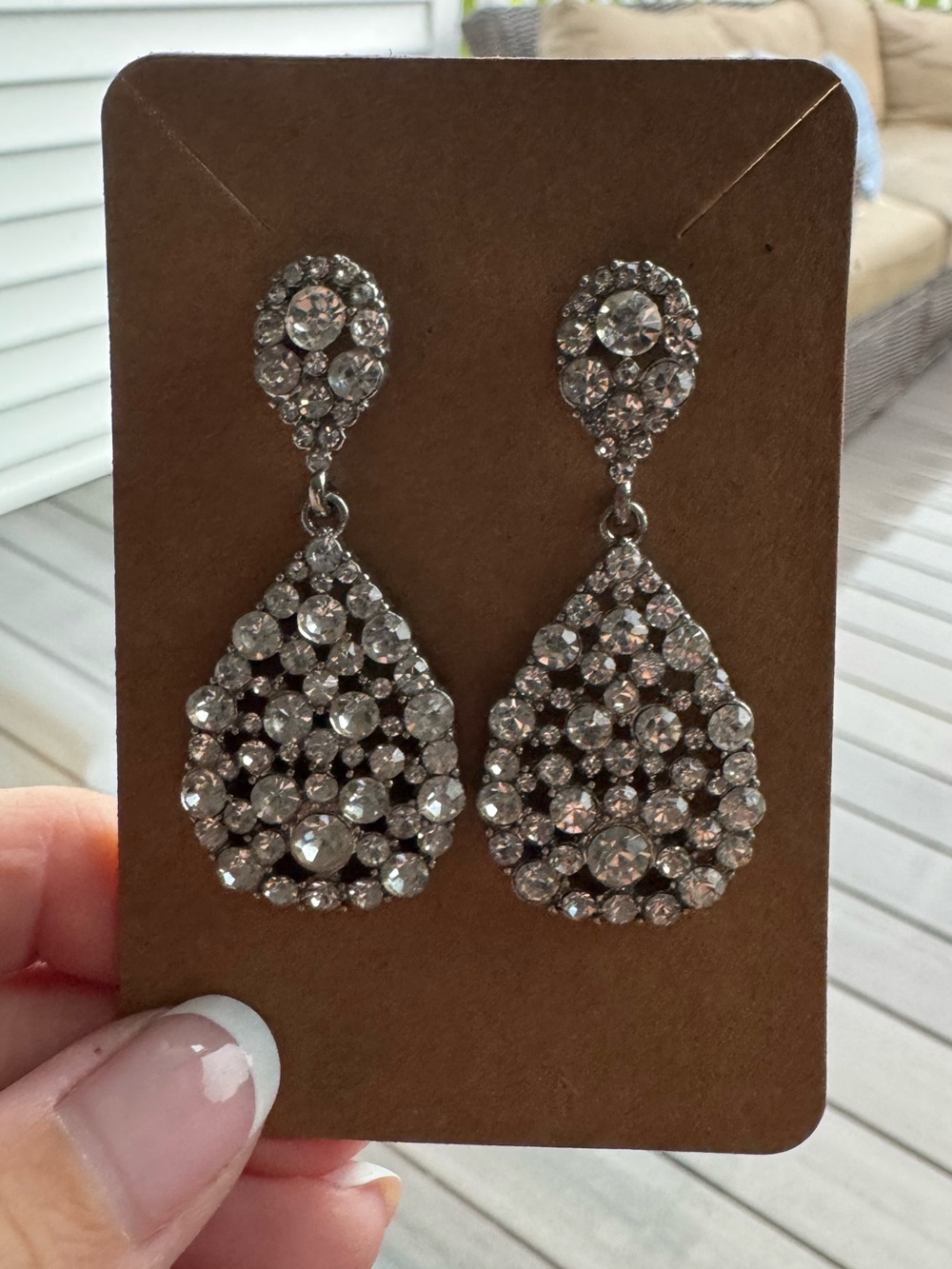 Crystal Teardrop Drop Earrings - Silver Tone